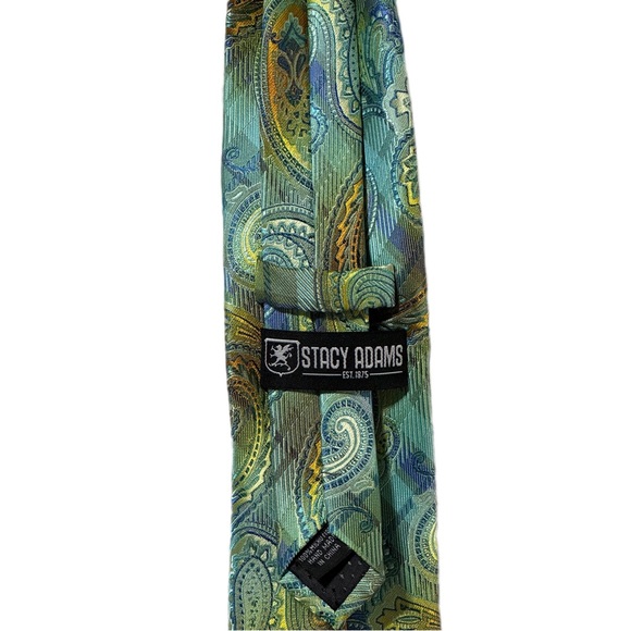 Teal Paisley Stacy Adams Necktie & Pocket Square [handkerchief] Combo - Picture 5 of 5